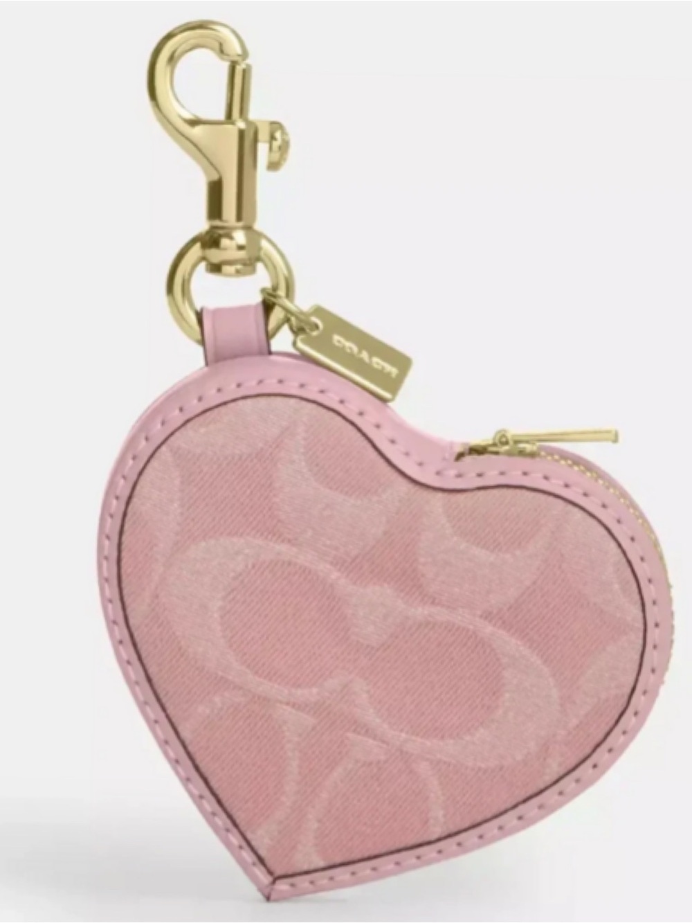 Coach Pink Signature Denim Heart Charm Bag Charm Coin Pouch NWT